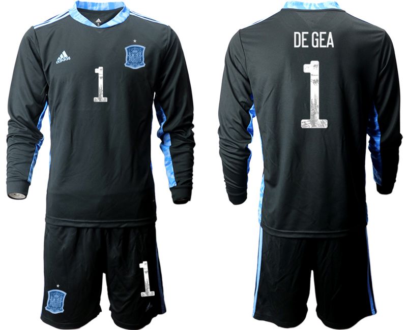 Men 2021 World Cup National Spain black long sleeve goalkeeper #1 Soccer Jerseys